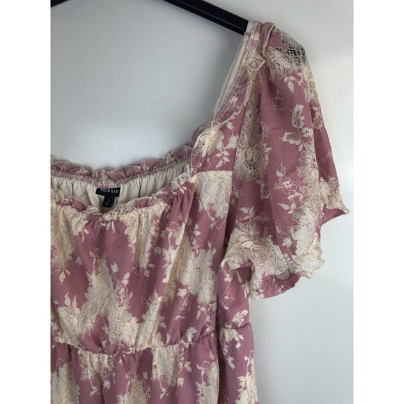 Torrid Mini Two Tone Lace Tiered Babydoll Dress Plus Size 2 2X Milkmaid Coquette - Picture 7 of 15